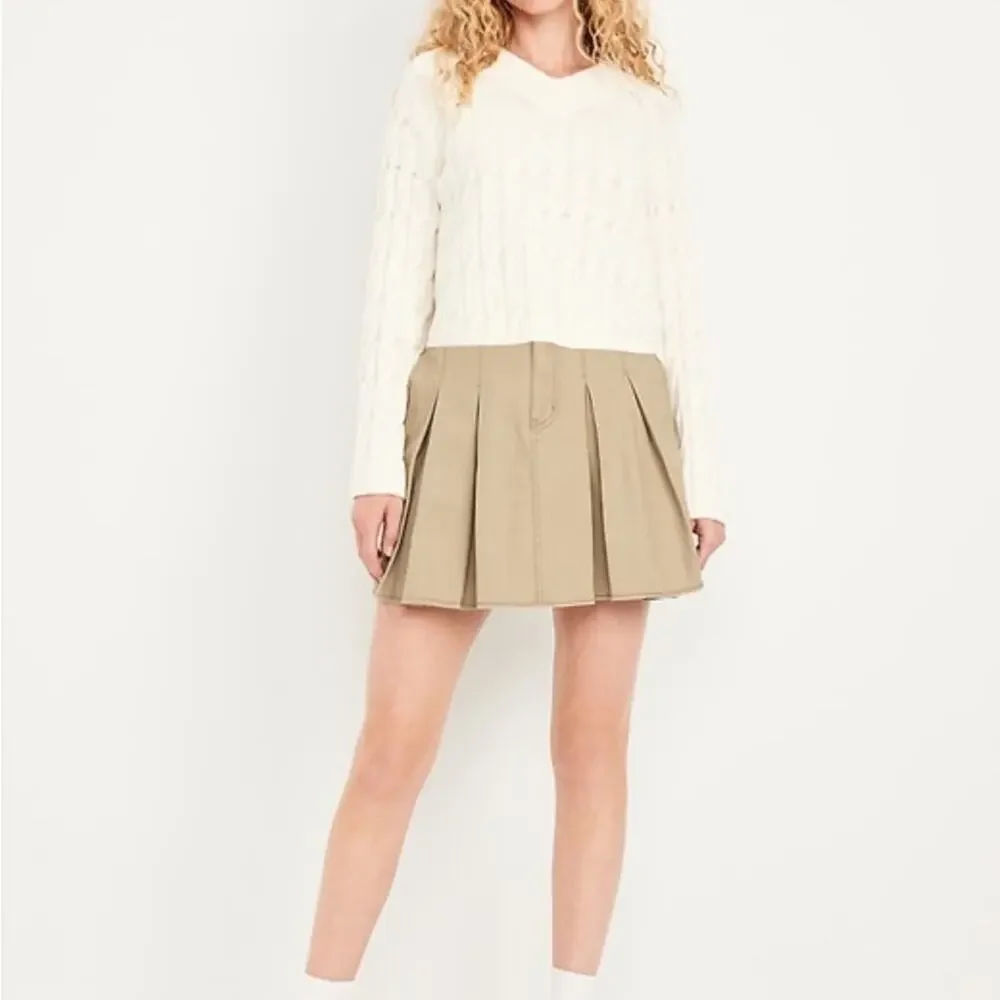 Old Navy Khaki High-Waisted Pleated Mini Skirt